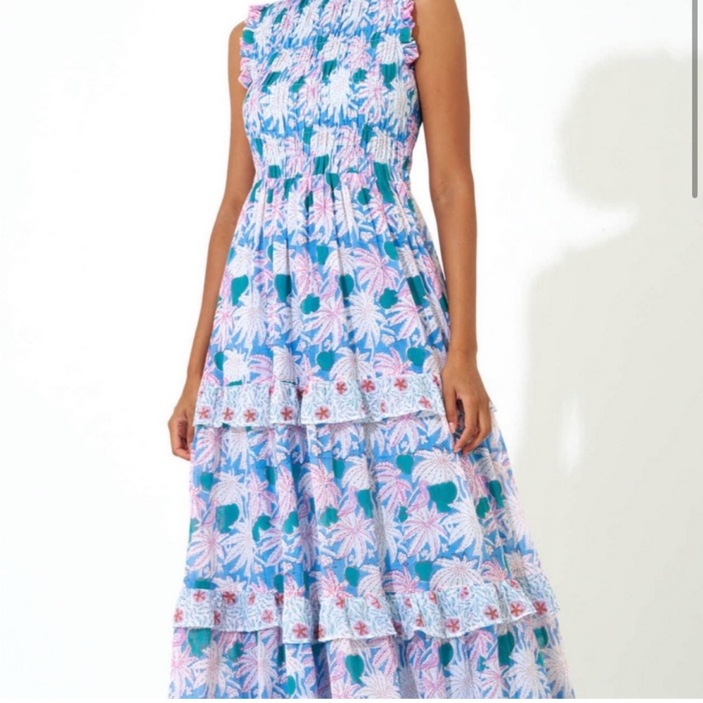 Oliphant Blue and Pink Floral Maxi Dress